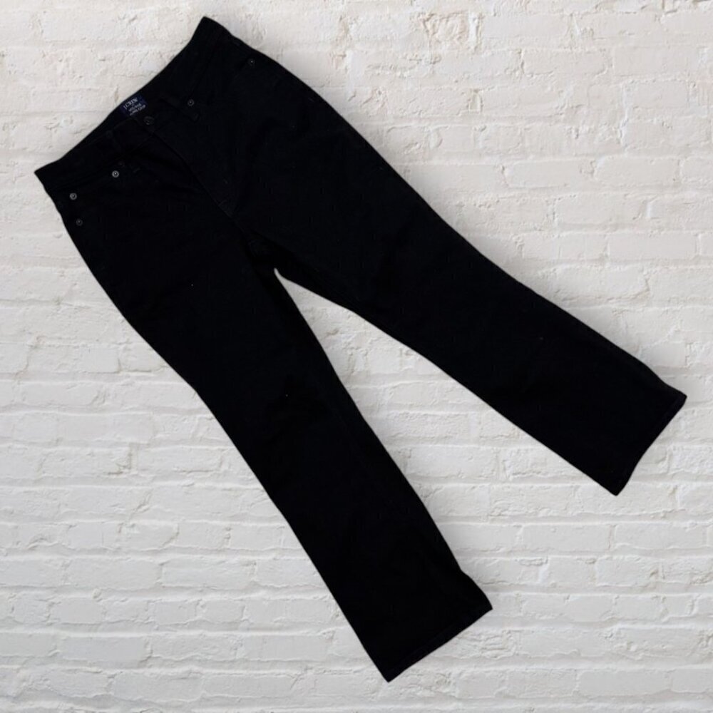 J CREW Black Mid Rise Flare Crop All Day Stretch Denim Jeans Comfort 27 / 4